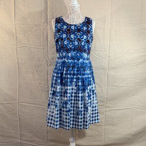 Talbots blue & white cotton spandex sleeveless dress with pockets Size 6 Petite